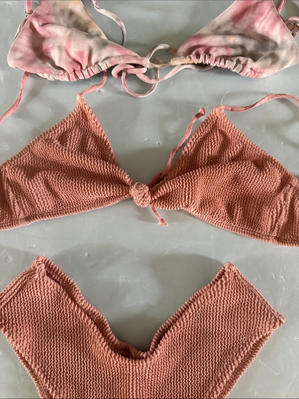 Skatie Textured Peach-Orange Triangle Bikini top ONLY